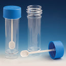 109120 Globe Container, Fecal, 30mL, Attached Screw Cap with Spoon, PP, Conical Bottom, Self-Standing