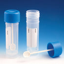 109120L  Globe  Container, Fecal, 30mL, Attached Screw Cap with Spoon, PP, Conical Bottom, Self-Standing, Attached ID Label