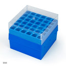3058 Globe Storage Box with Lid for 15mL Centrifuge Tubes, 36-Place (6x6), PP, Blue Base & Clear Lid