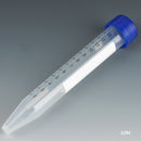 6286 Globe Centrifuge Tube, 15mL, Attached Blue Flat Top Screw Cap, PP, Printed Graduations, STERILE, Racked. 50/Rack, 10 Racks/Case