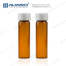 C0000335  ALWSCI 40mL 27.5x95mm Amber Glass EPA/TOC Vial 24-400 White Open Top PP Screw Cap with 22mm Natural PTFE/White Silicone 3.0mm thick Septa (EPA Quality). 72pcs/pk.