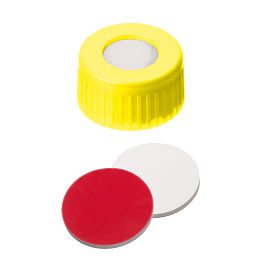 09 15 1527   La Pha Pack Screw Cap (Yellow) 9 mm, Silicone/PTFE Septa