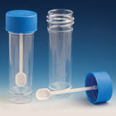 Globe 109120  Container, Fecal, 30mL, Attached Screw Cap with Spoon, PP, Conical Bottom, Self-Standing