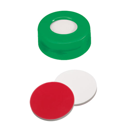 C4011-54G thermo 11mm Green Snap-It Cap, 6mm hole, Red PTFE/White Silicone Septa, Qty 100