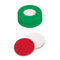 11 15 2017 11mm Green Snap-It Cap, 6mm hole, Red PTFE/White Silicone Septa, Qty 100