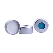 20 03 0976  UltraClean Closure: 20mm Magnetic Cap, Silver lacquered, 8mm centre hole; Silicone transparent blue/PTFE transparent, 45° shore A, 3.0mm