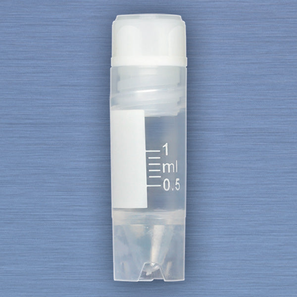 Globe 3001 CryoClear Vials, 1.0mL, STERILE, Internal Threads, Attached Screwcap with Co-Molded Thermoplastic Elastomer (TPE) Sealing Layer, Conical Bottom, Self-Standing, Printed Graduations, Writing Space and Barcode
