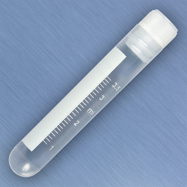 Globe 3004 CryoClear Vials, 4.0mL, STERILE, Internal Threads, Attached Screwcap with Co-Molded Thermoplastic Elastomer (TPE) Sealing Layer, Round Bottom, Printed Graduations, Writing Space and Barcode