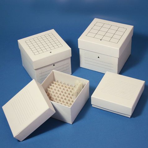 Globe 3091 Cardboard Storage Box, 81 Place (9x9), white, for up to 2" tall x 13mm wide tubes / Qty 96