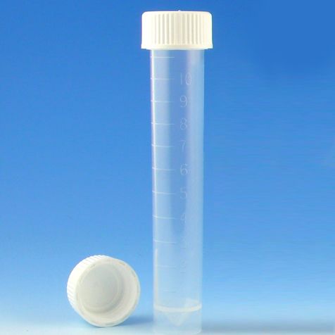 Globe Scientific 6102 Transport Tube, 10mL, with Separate White Screw Cap, PP, Conical Bottom, Self-Standing, Molded Graduations / Qty 1000