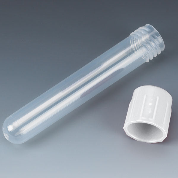 Globe 6148W  Test Tube with Attached White Screw Cap, 12 x 75 mm (5mL), PP, 250/Bag, 4 Bags/Case