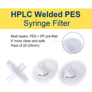 ALWSCI Welded Syringe Filters PES 25mm Diameter 0.45um Pore Size Non Sterile / Qty 100