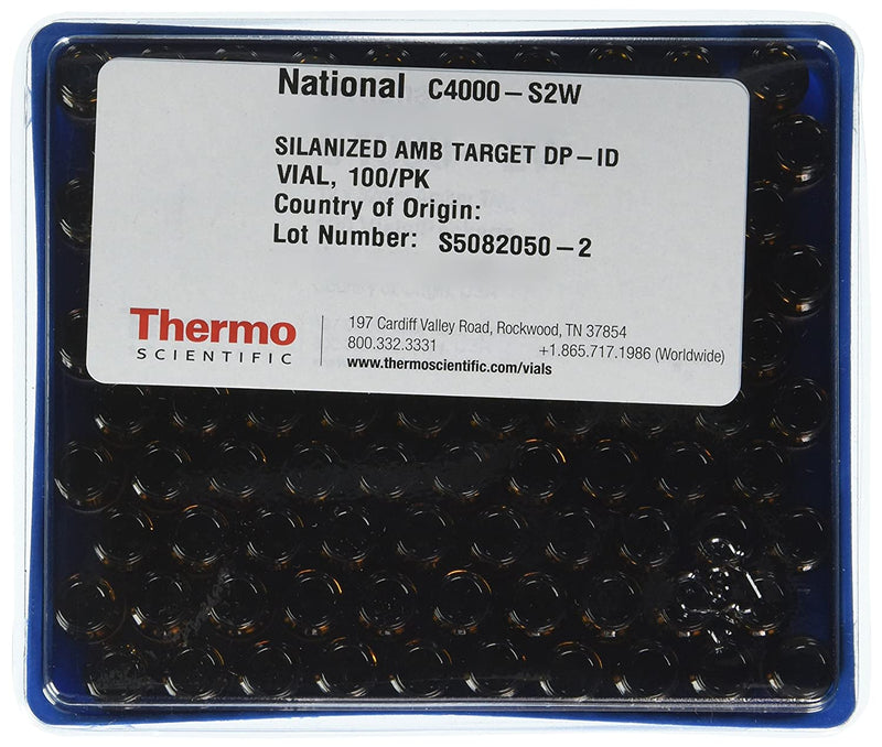 Thermo C4000-S2W  2ml Amber Glass Screw Thread Vials 9mm, ID patch  silanized / Qty 100