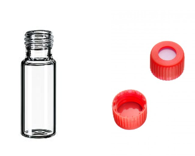 11 09 0500 + 0915LS 1178-45 Combo: 1.5ml Short thread clear glass vial + PP Short thread Red cap, Ultra Clean