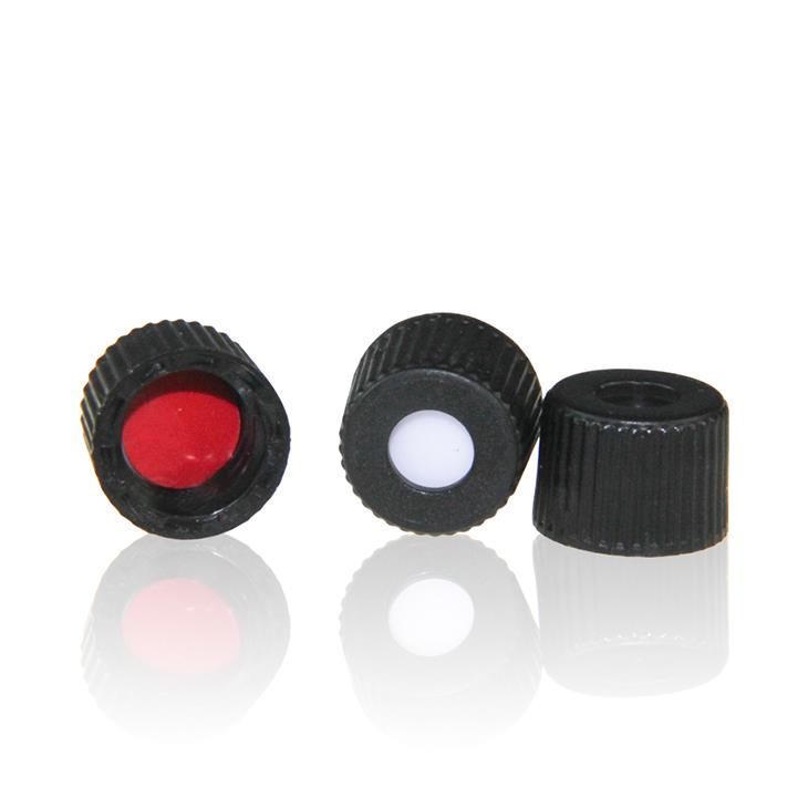ALWSCI C0001017 Black 8-425 Open Top Screw Cap with 8mm Red PTFE/White Silicone Septa 1.5mm Thick (UltraClean) / Qty 100