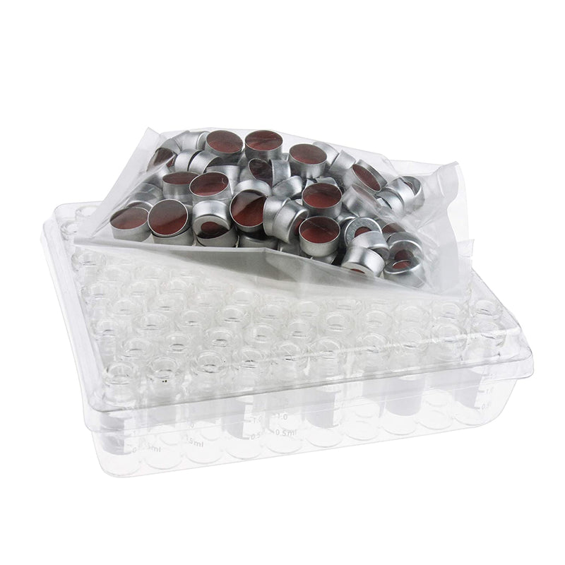 ALWSCI C0001174 2ml Vial Kit Clear Glass, 11mm Crimp Cap With Label, TEF/Rubber 1mm Thick / Qty:100