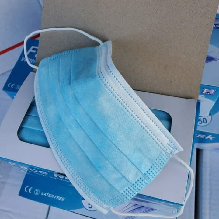 Surgical Face mask 3 ply, Earloop, Latex free, Fibreglass free, Non-sterile, 50 masks per box