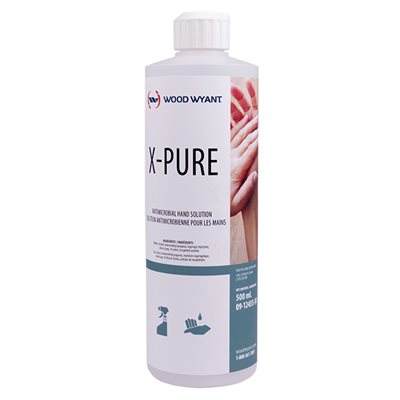 X-Pure Liquid hand sanitizer contains 72% ethyl alcohol and a moisturizer based on olive oil and vitamin E NPN:80098344